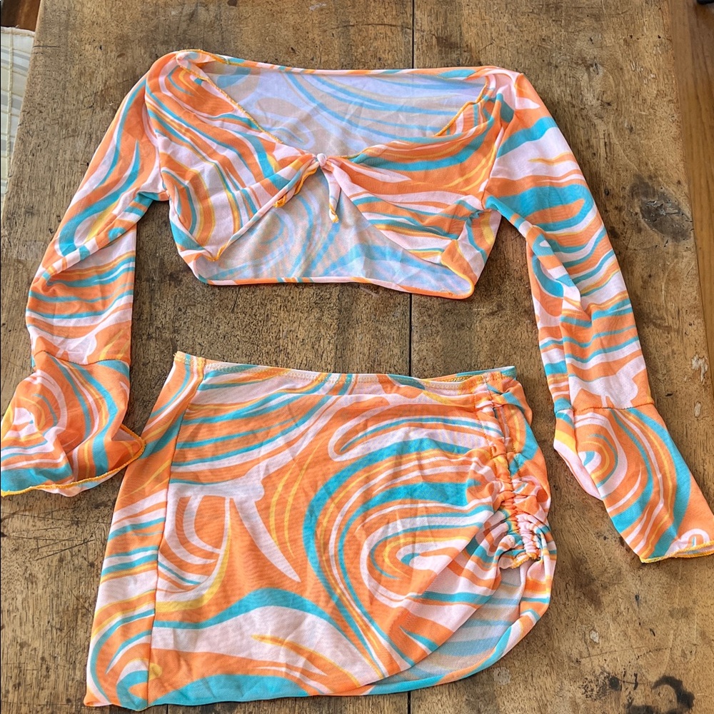 Colorful Swirl Crop Top and Skirt Set